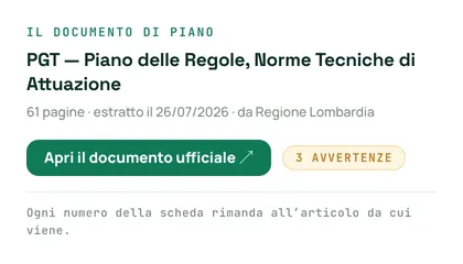 Il documento di piano di Ciserano con il bottone per aprire il documento ufficiale