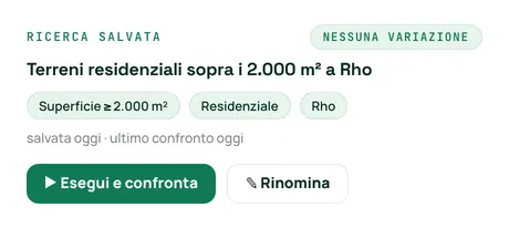Una ricerca salvata con i suoi criteri e i bottoni per rilanciarla