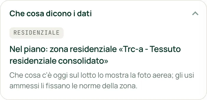 La scheda di una particella di Ciserano: zona residenziale «Trc-a, tessuto residenziale consolidato»